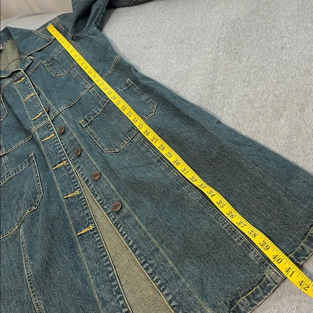 Vintage Y2K Duster Denim Jacket Coat Womens Medium Button Western Festival Long - Picture 6 of 13